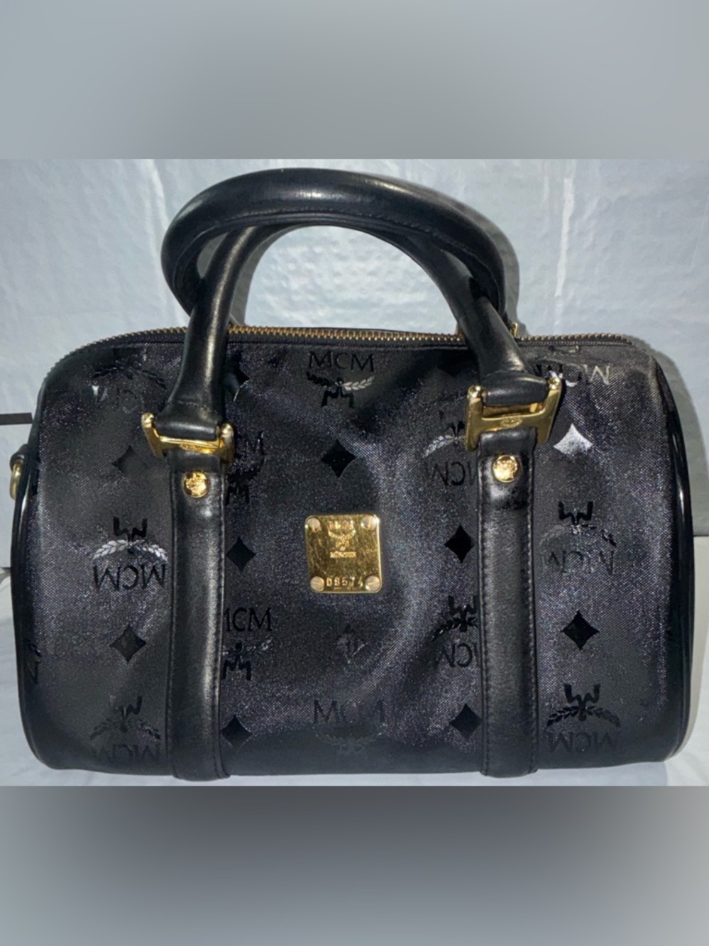 MCM Black Satchel with Gold Hardware